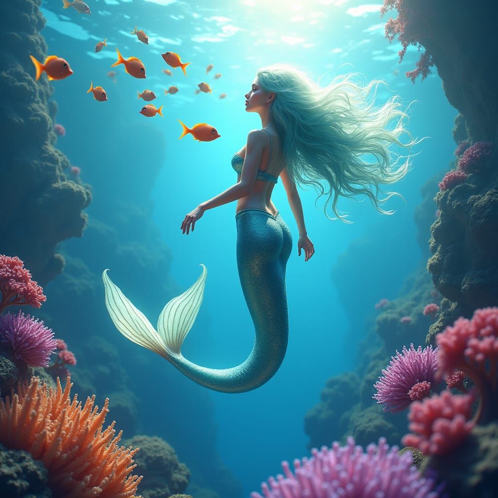 Ethereal Mermaid in Coral Reef Fantasy Concept Art