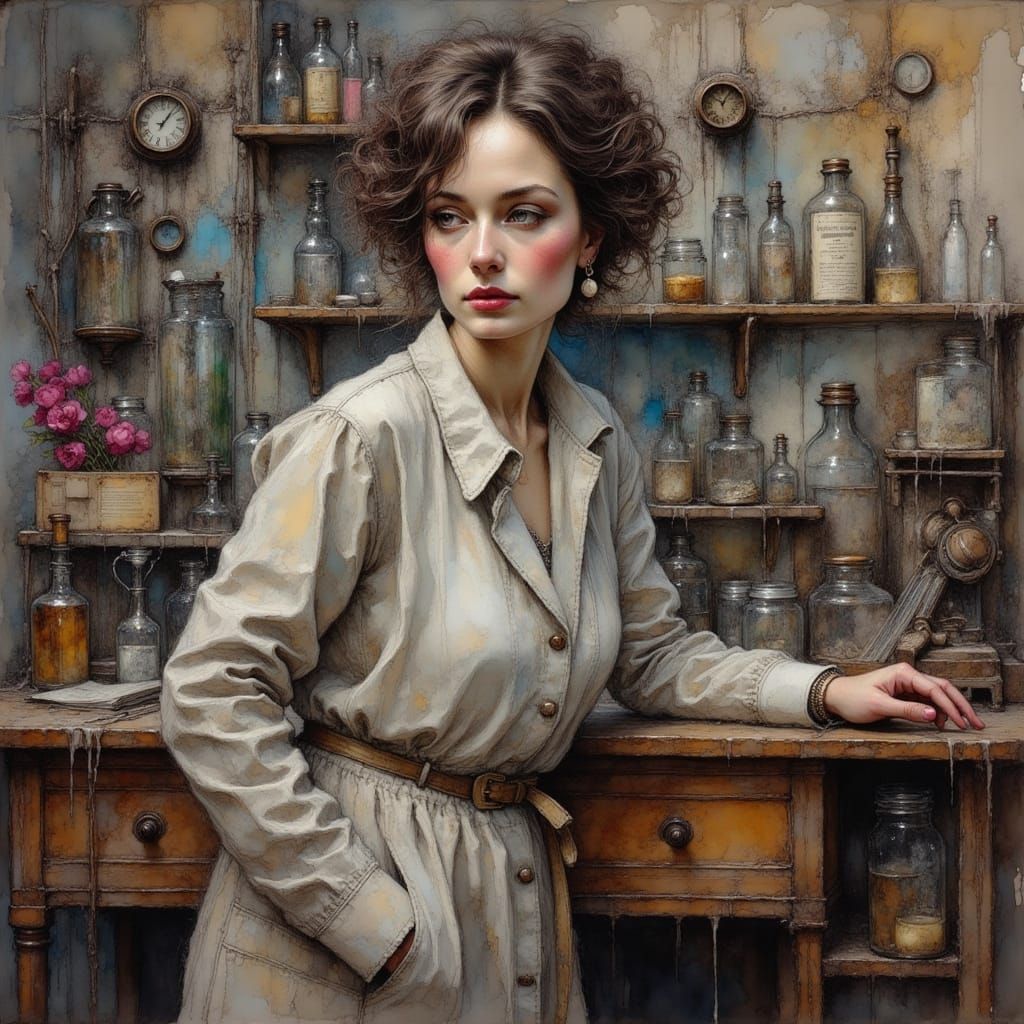 Lise Meitner in Laboratory: A Realistic Oil Painting