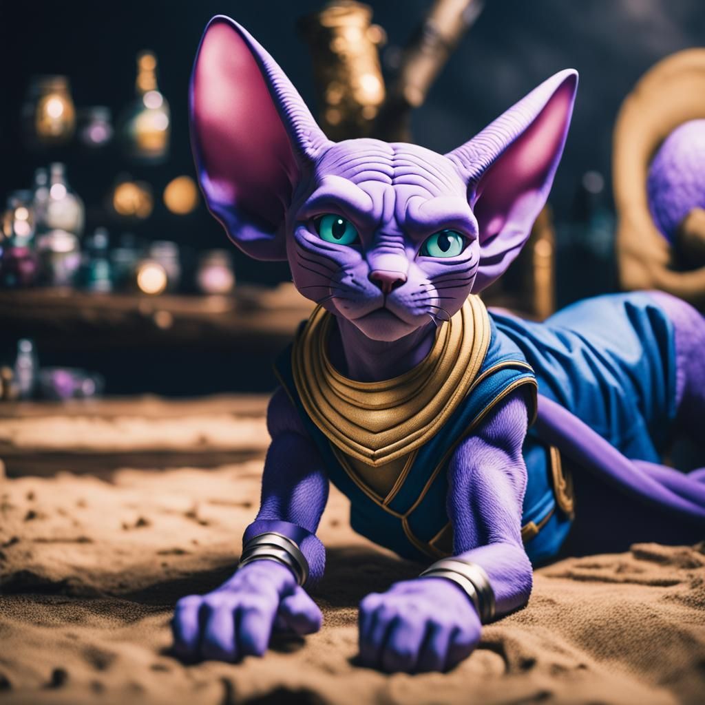 Beerus as Sphynx Cat: Cinematic Dragon Ball Still
