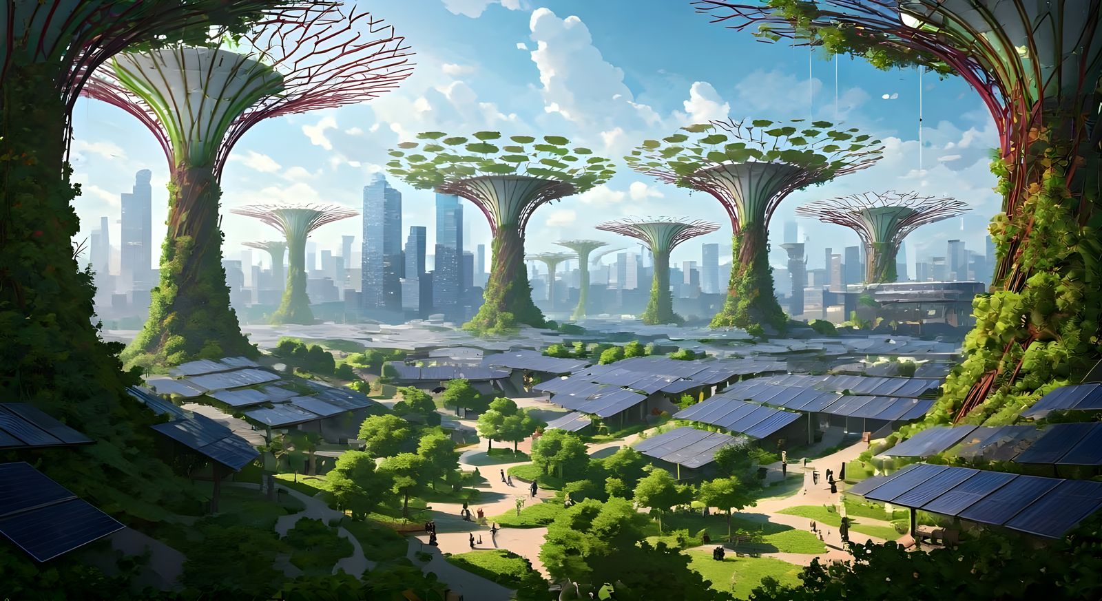 Sustainable Futuristic Cityscape with Solar Panels