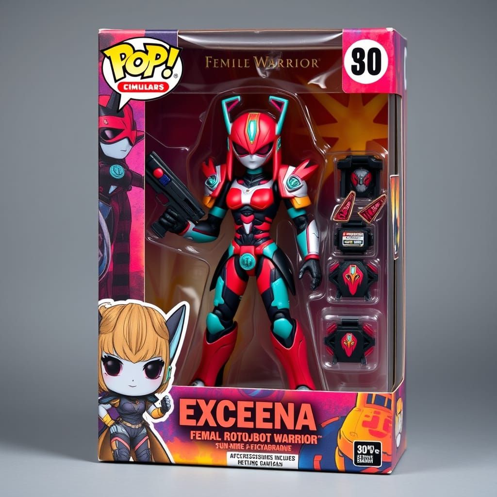 Funko-Inspired Robot Warrior in Vibrant Action Figure Box