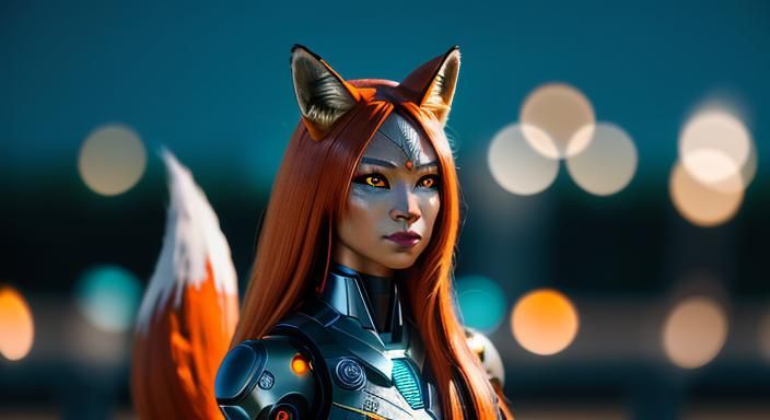 Cyborg Fox Goddess in Professional Photography Style
