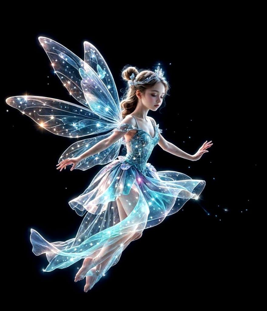 Ethereal Fairy Princess Flying in Starry Night