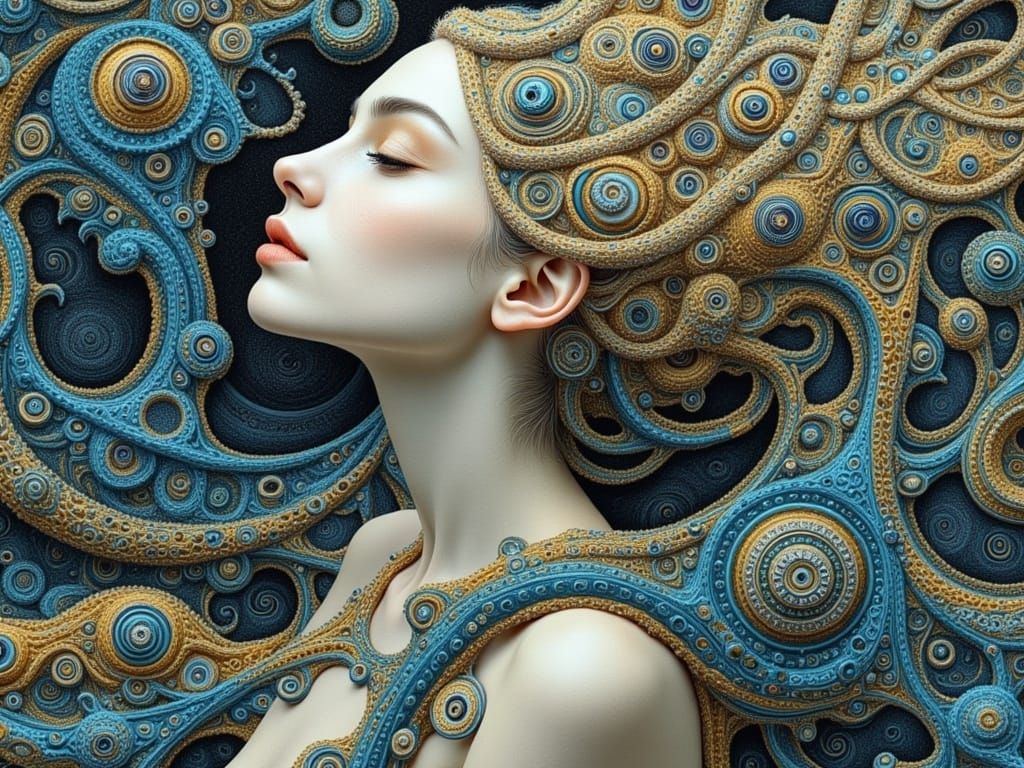 Dreamlike Seduction in a Surreal Landscape with a Porcelain...