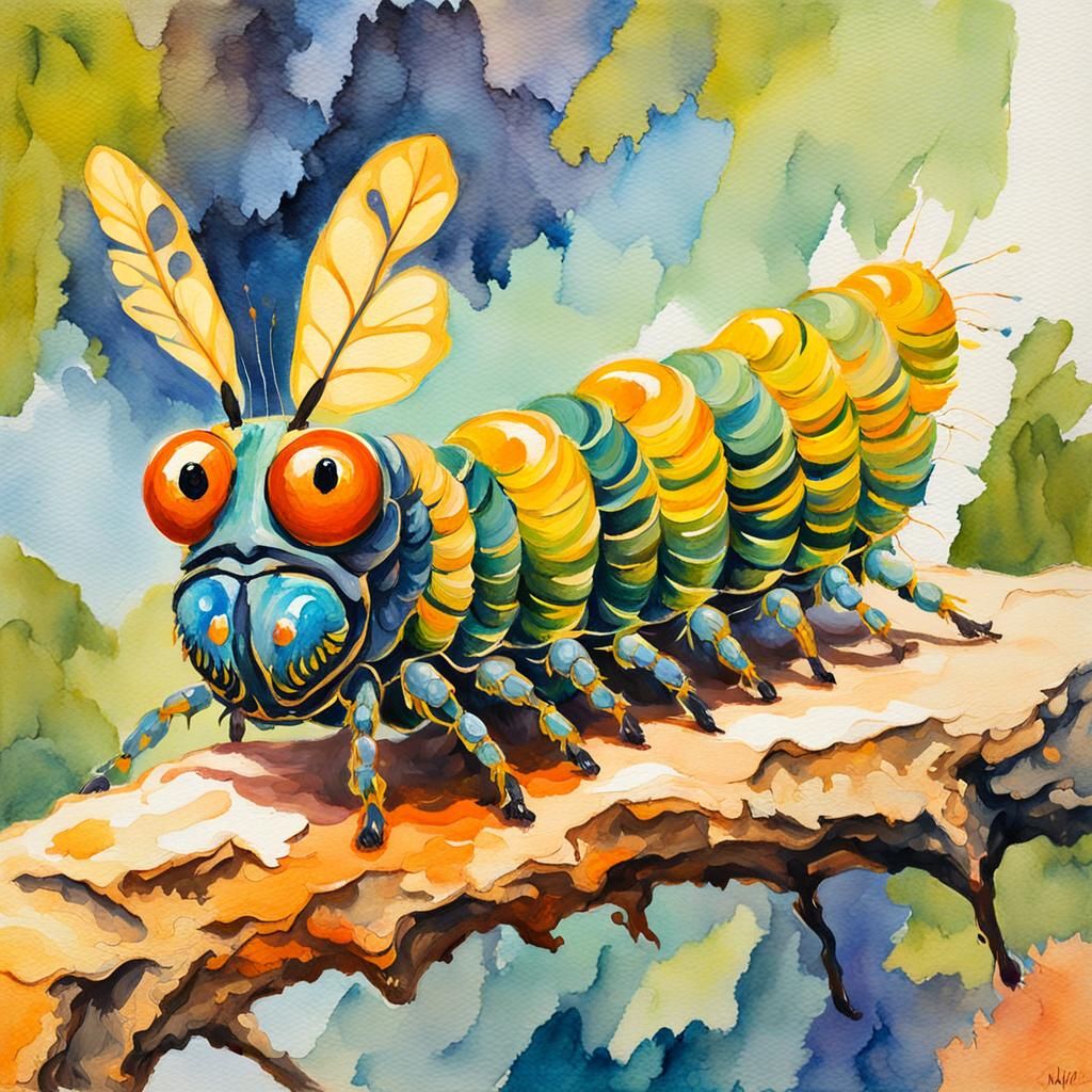 Winged Caterpillar in Gouache Impressionist Style