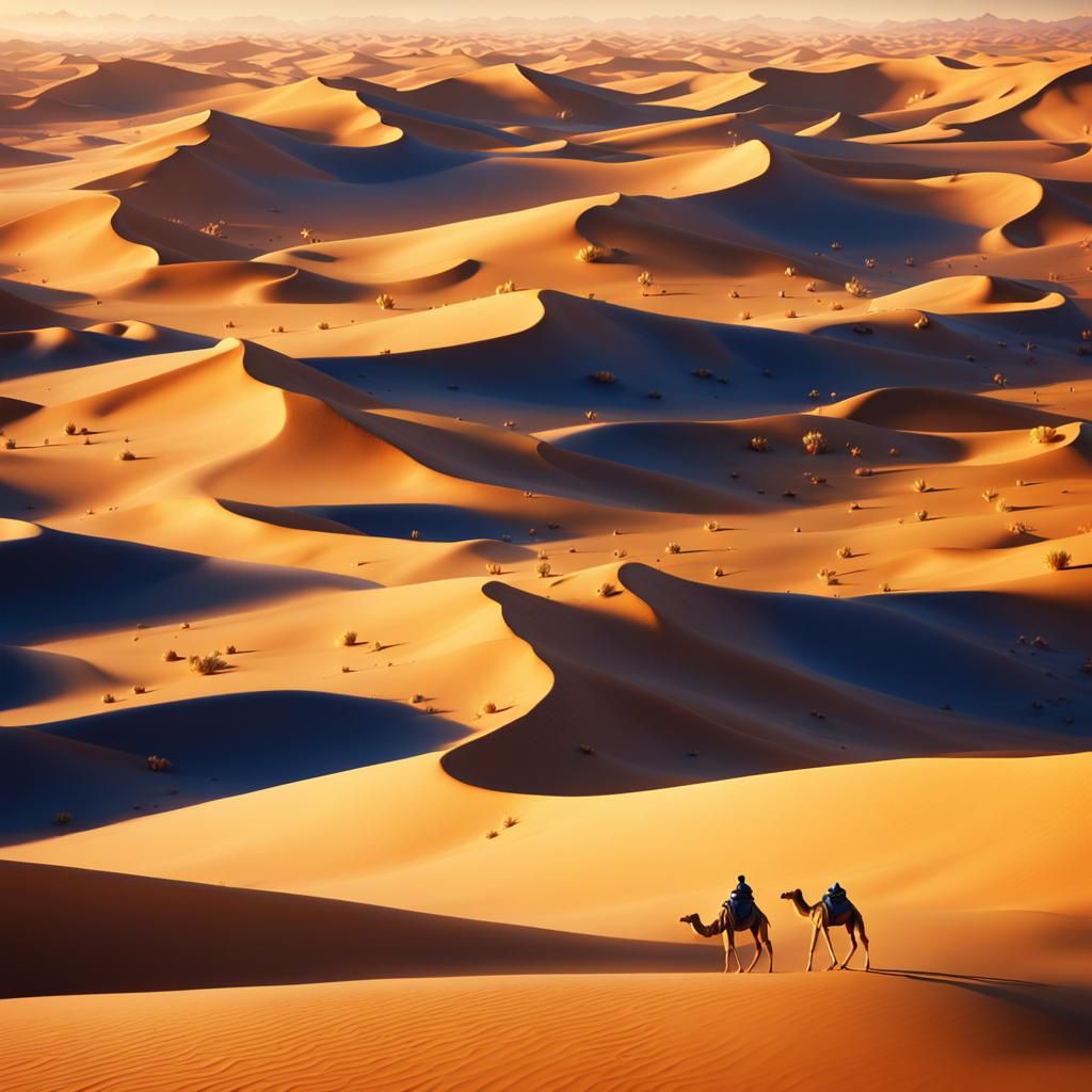 Camel in Endless Desert: Fantasy Digital Painting