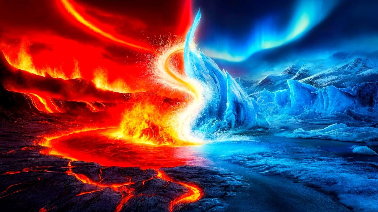 Surreal Fire and Ice Landscape Fusion