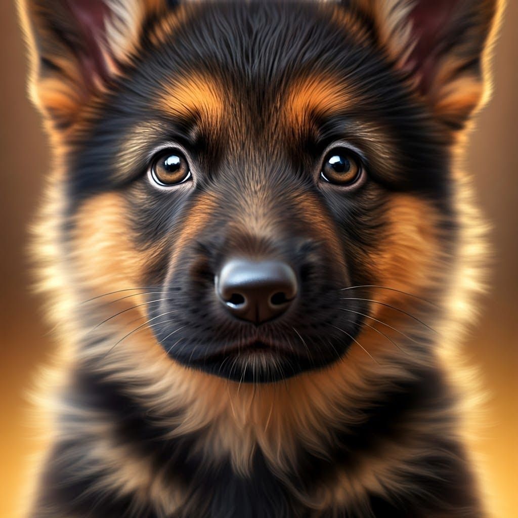 Warm German Shepherd Puppy Portrait in Soft Golden Light
