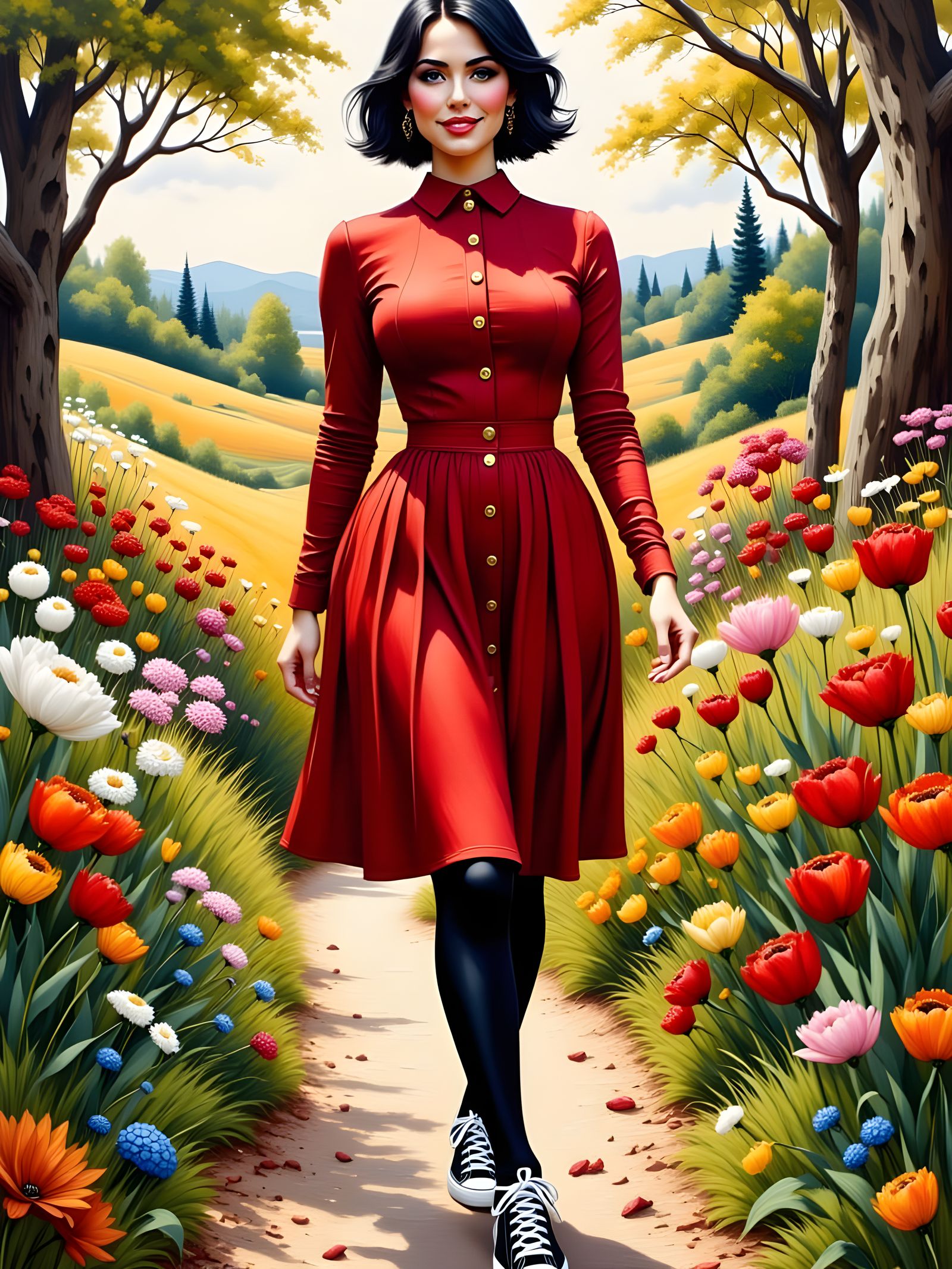 Woman in Polka Dots: Mucha, Klimt, and Szczepanik Styles