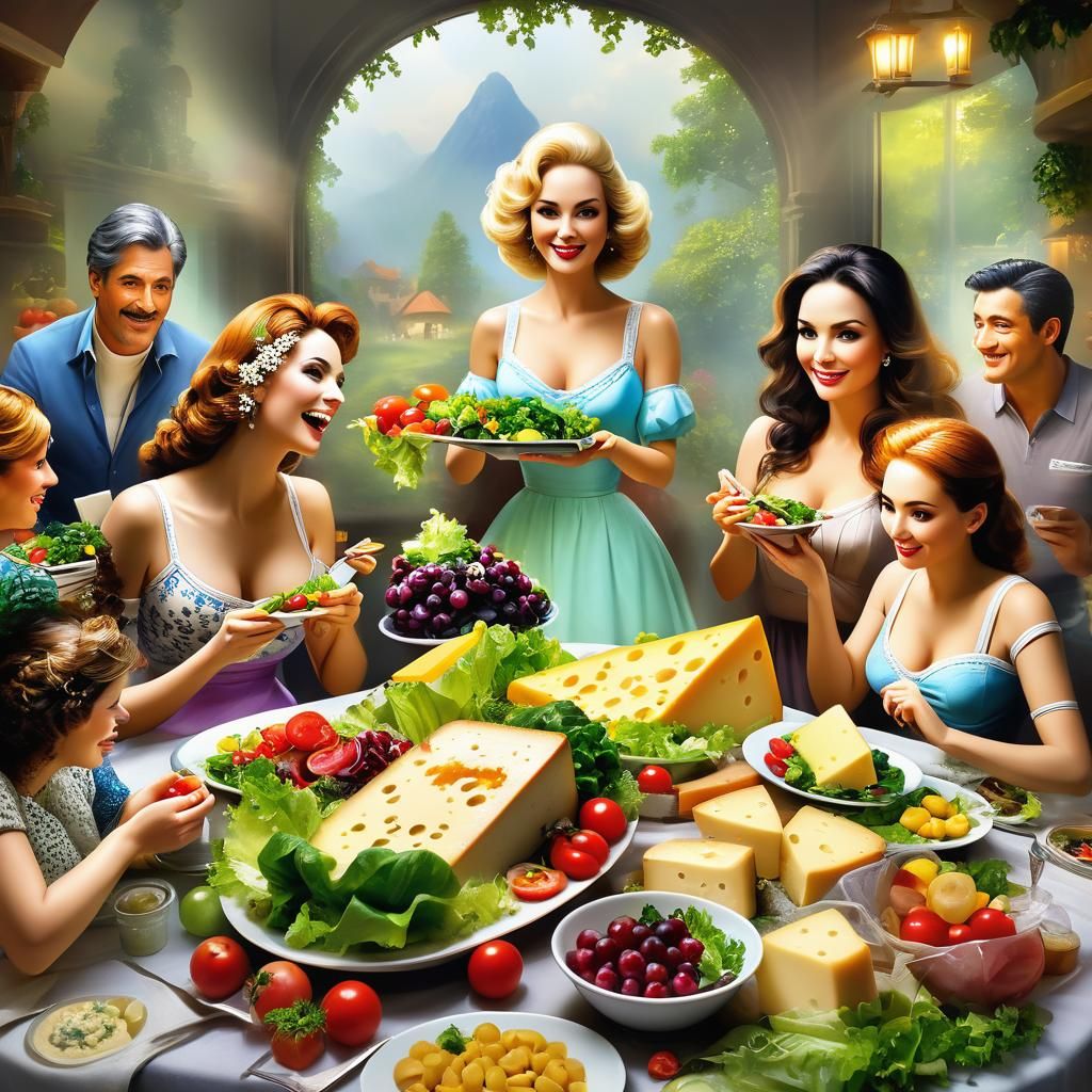 Cheese Family Salad in Hyperrealistic Style