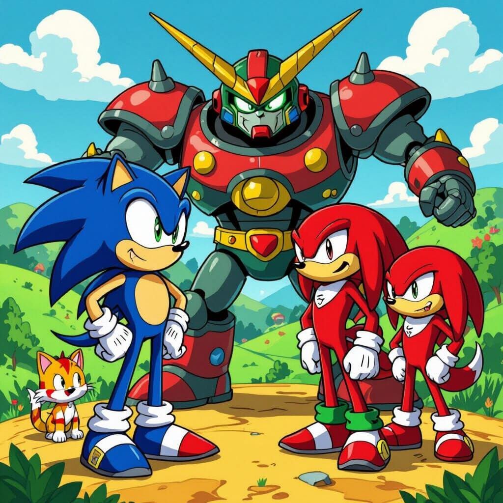 Sonic and Friends Confront Eggman in Cartoon Style