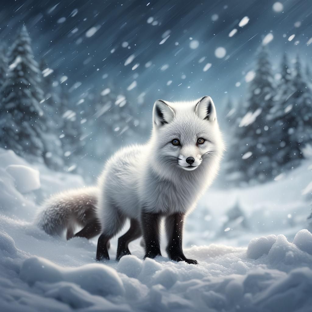 Arctic Fox Cub Playing in the Snow