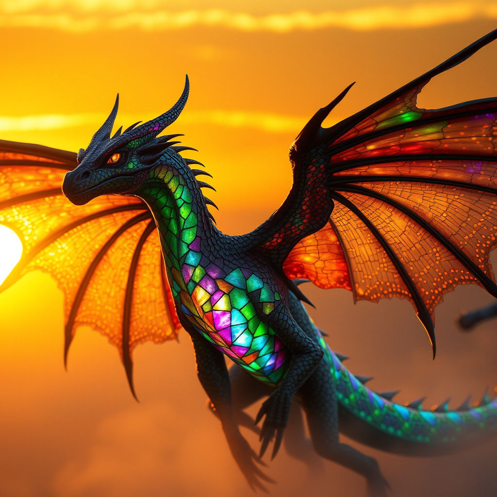 Rainbow Fey-Dragon with Stained Glass Wings