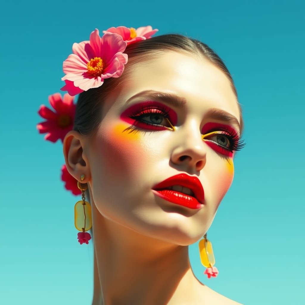 Bold Summer Sun Portrait with Playful Makeup Artistry