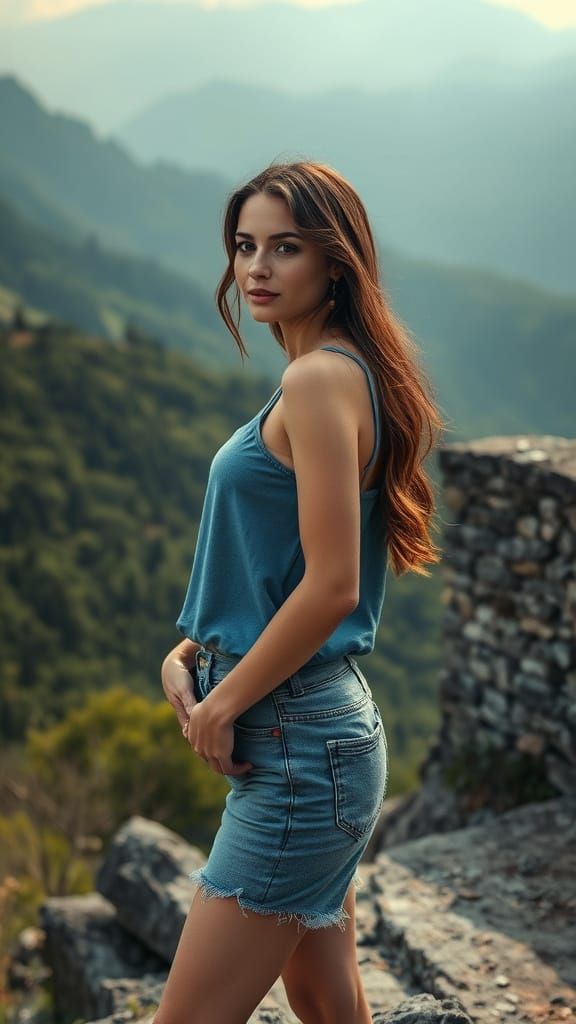 Woman in Verdant Landscape, Stalenhag Style