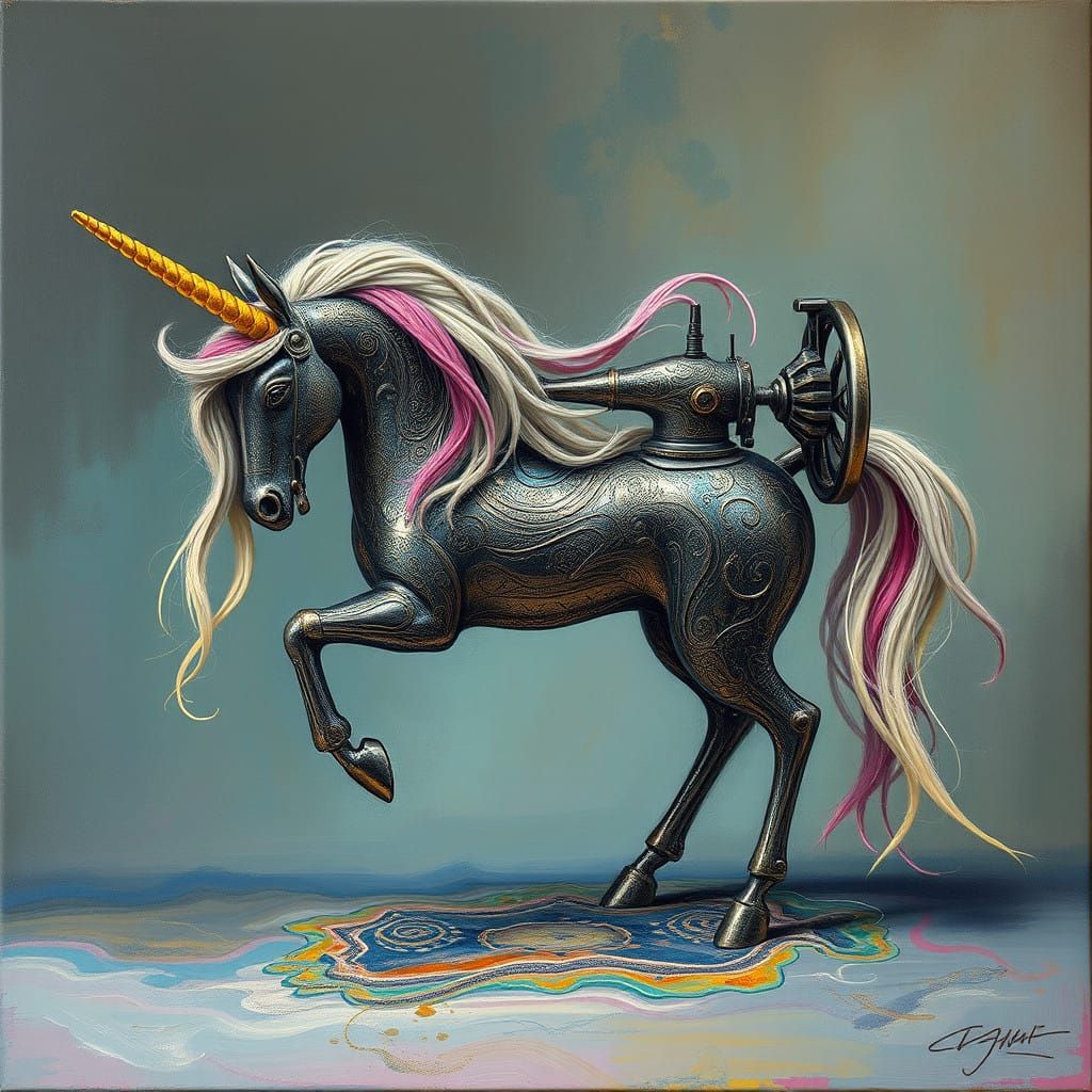 Ethereal Unicorn Born from Rainbow's Woven Reality