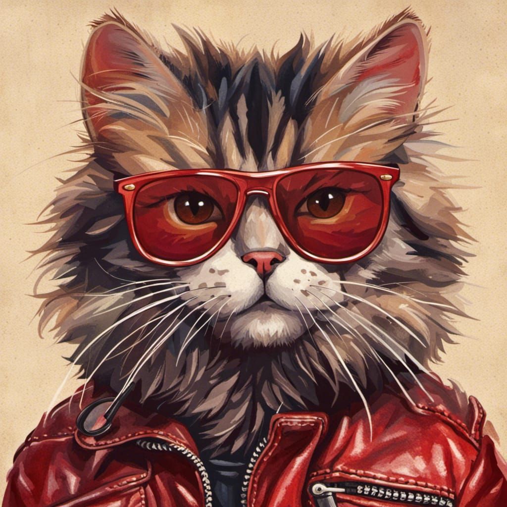 Cool Cat Portrait in Leather Jacket and Shades