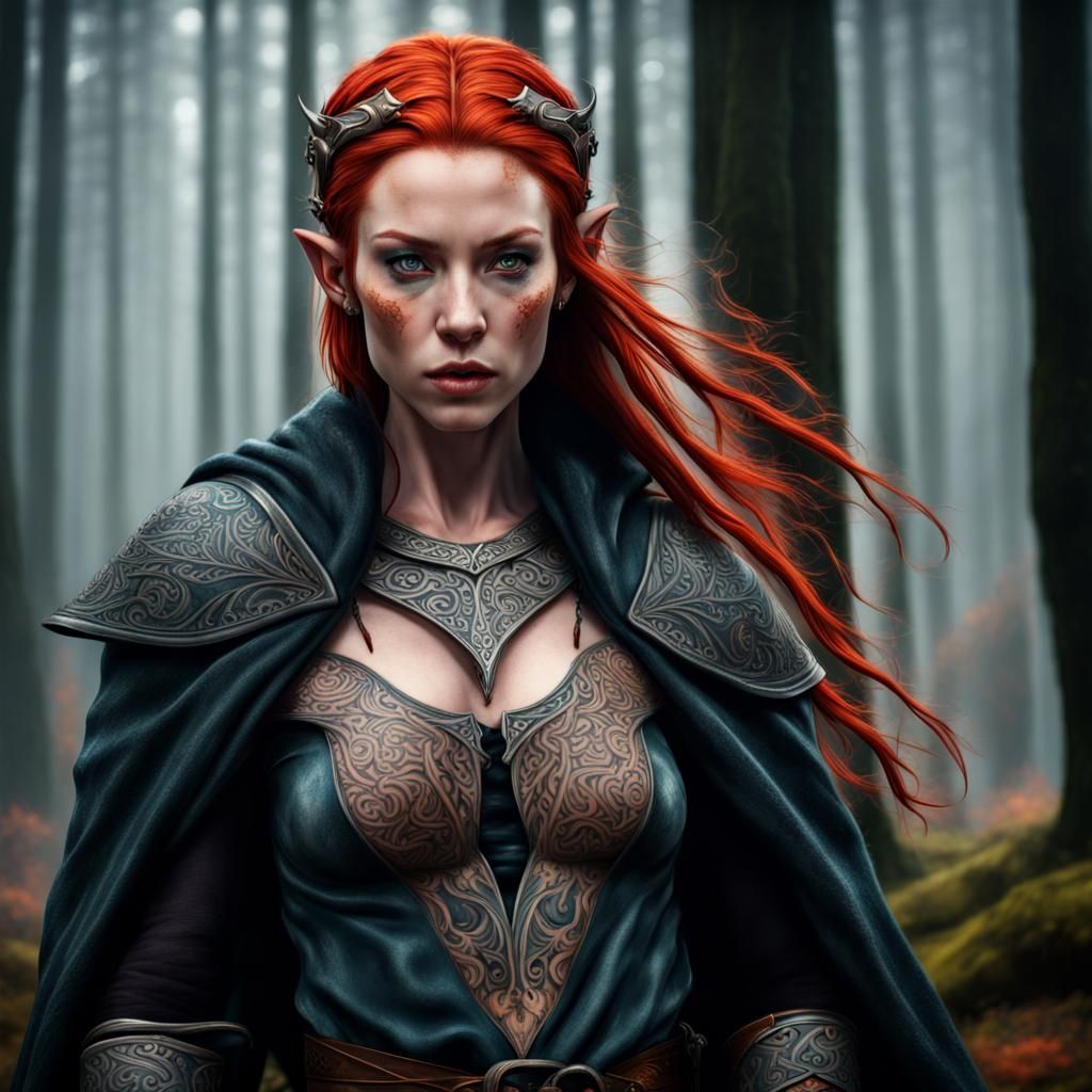 Fierce Elven Huntress with Tattoos, Hyperrealistic