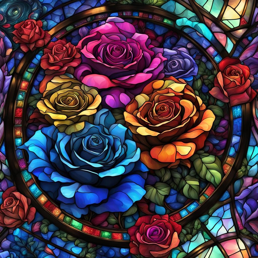 Stained Glass Roses in Digital Fantasy Style
