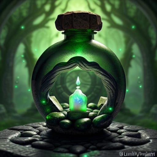 Glowing Potion of Youth on Ancient Altar