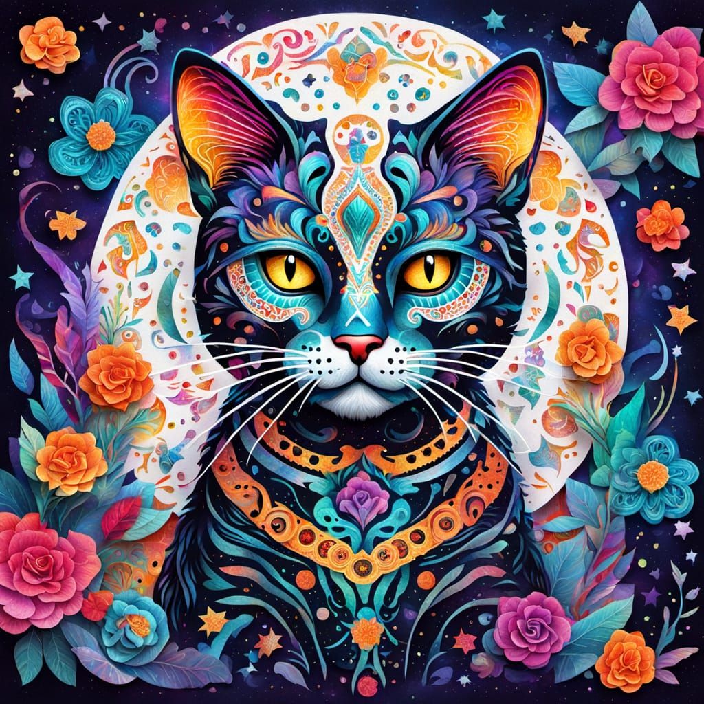 Vibrant Cut-Out Cat Celebrates Dia de los Muertos in Cosmic ...