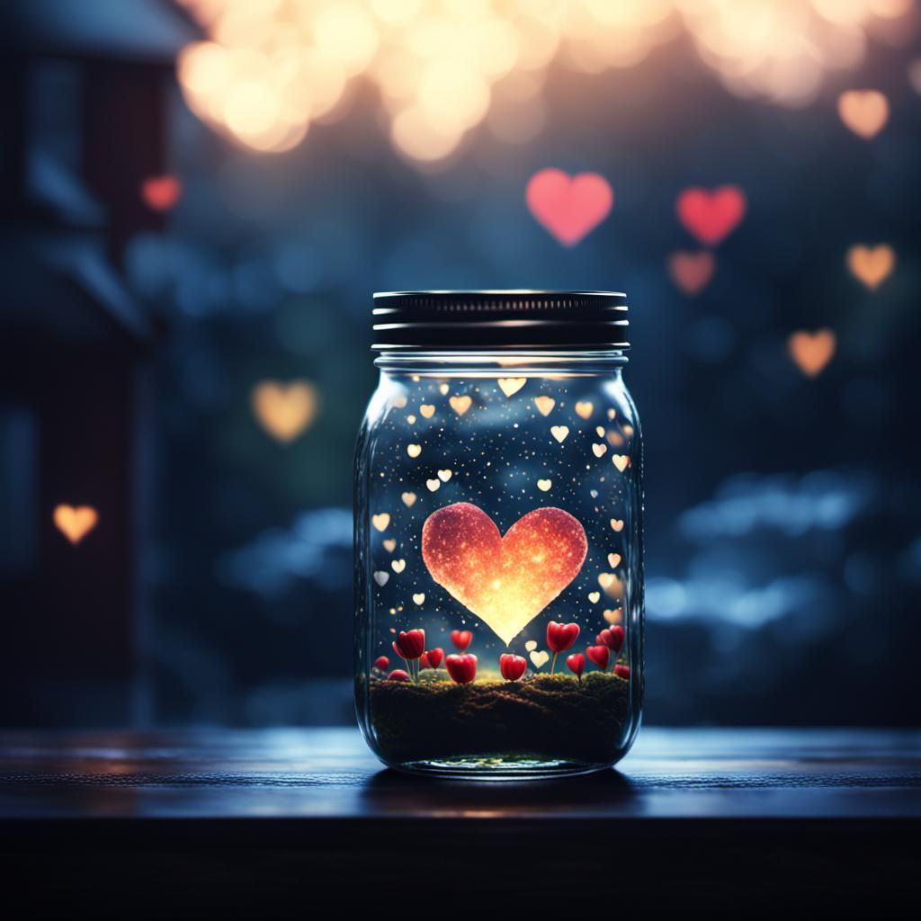 Heart Bokeh Lights Behind a Mason Jar