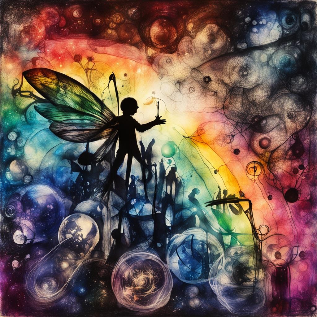 Surreal Rayograph with Fairy in Abstract Alcohol Ink