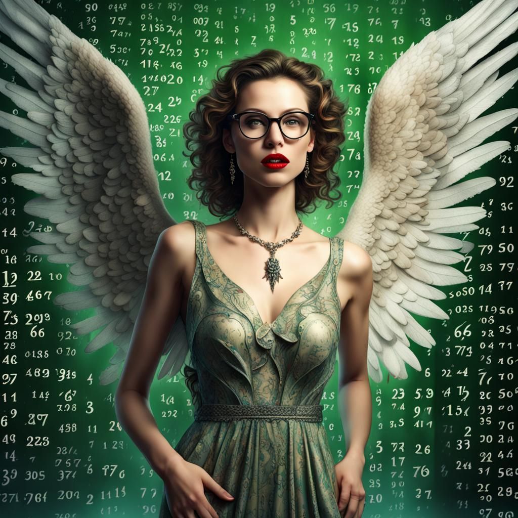 Beautiful Nerd Angel with Matrix Background