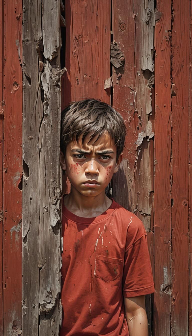 Angry Boy in Village: Hyperrealistic Splash Art