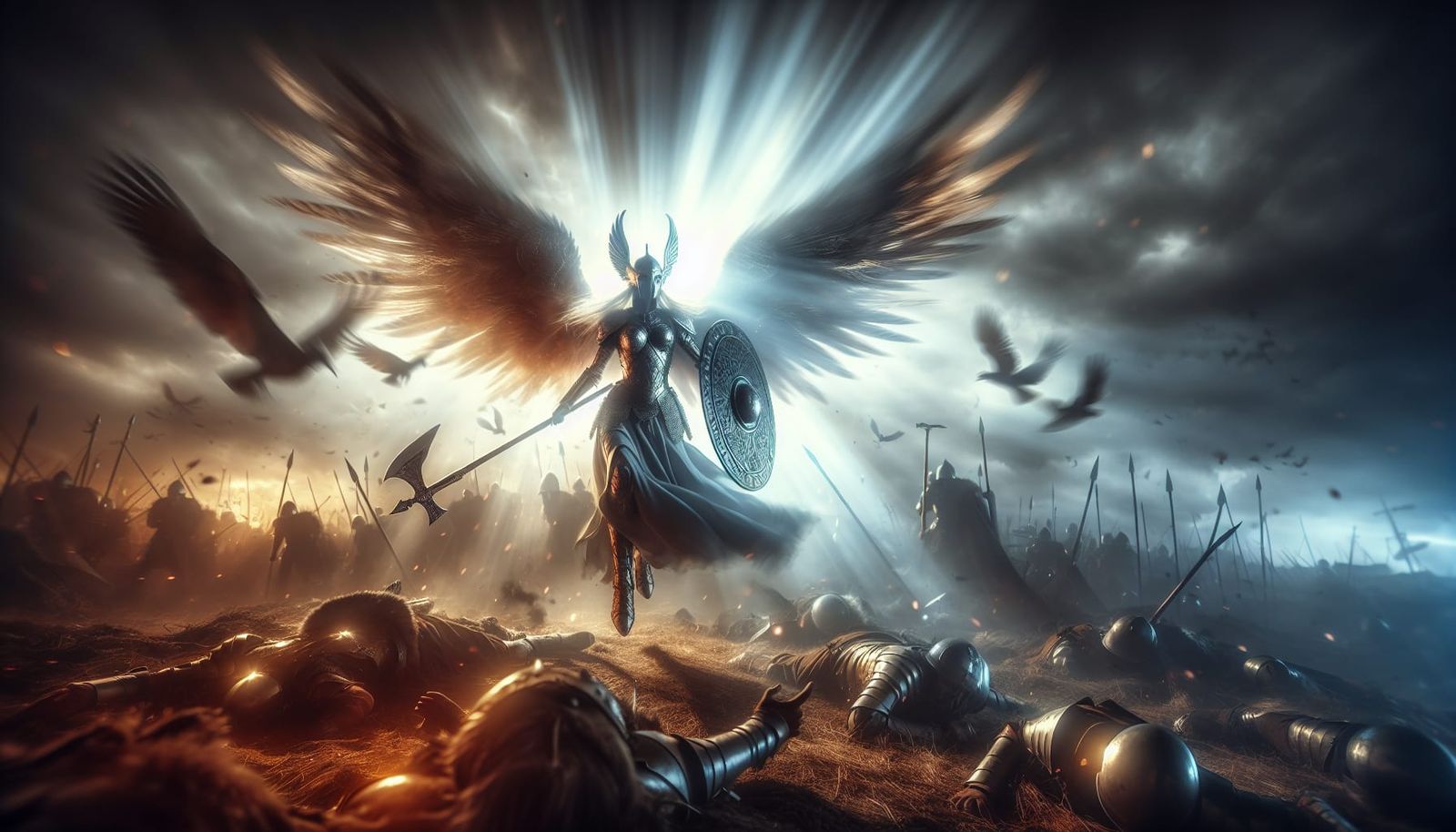 Valkyrie on Battlefield in Dramatic Light