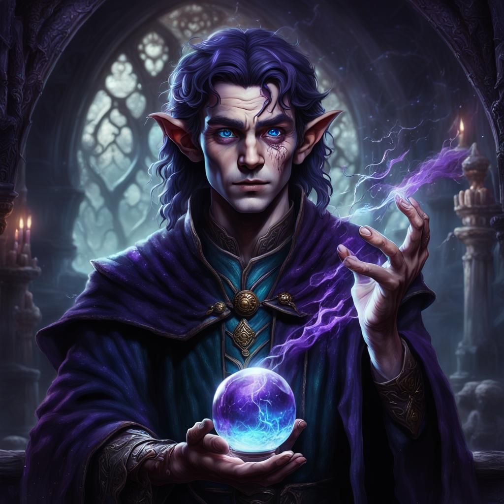 Cursed Elf Wizard with Crystal Ball
