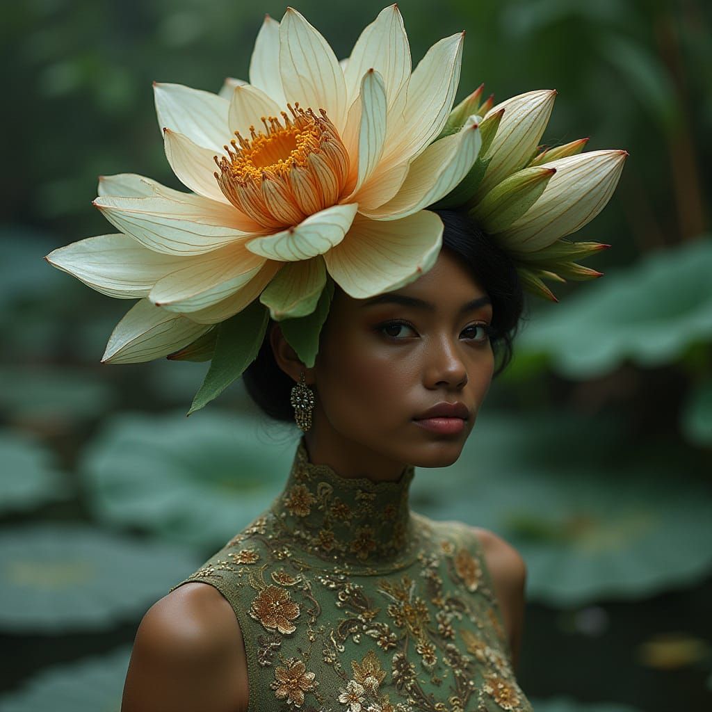 Elegant Botanical Couture in Metallic Luxury