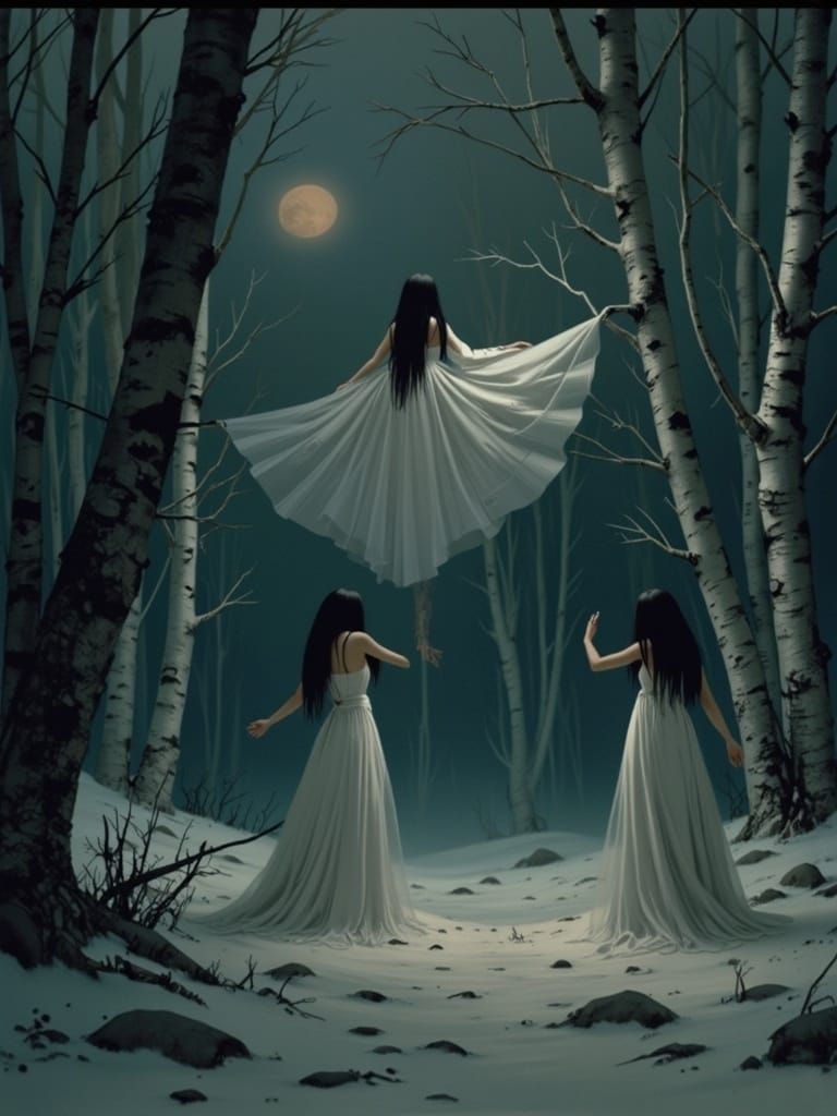 Ethereal Samodivi Dancing in Moonlit Forest