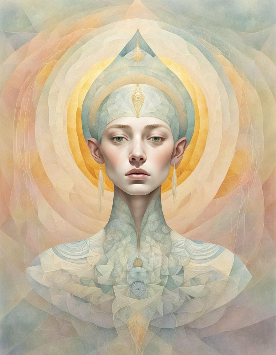 Solarpunk Elf Princess in Geometric Abstract Art