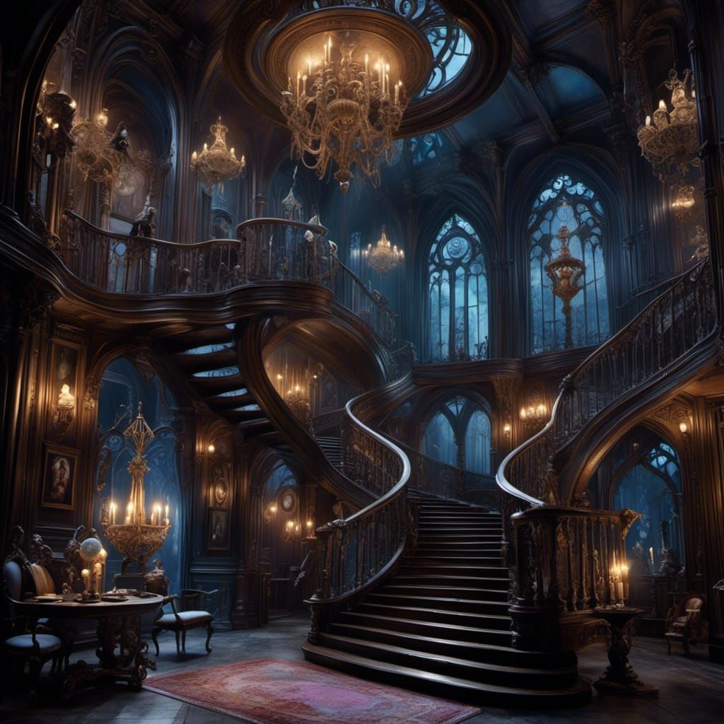Entrance Hall of Gothic Mansion