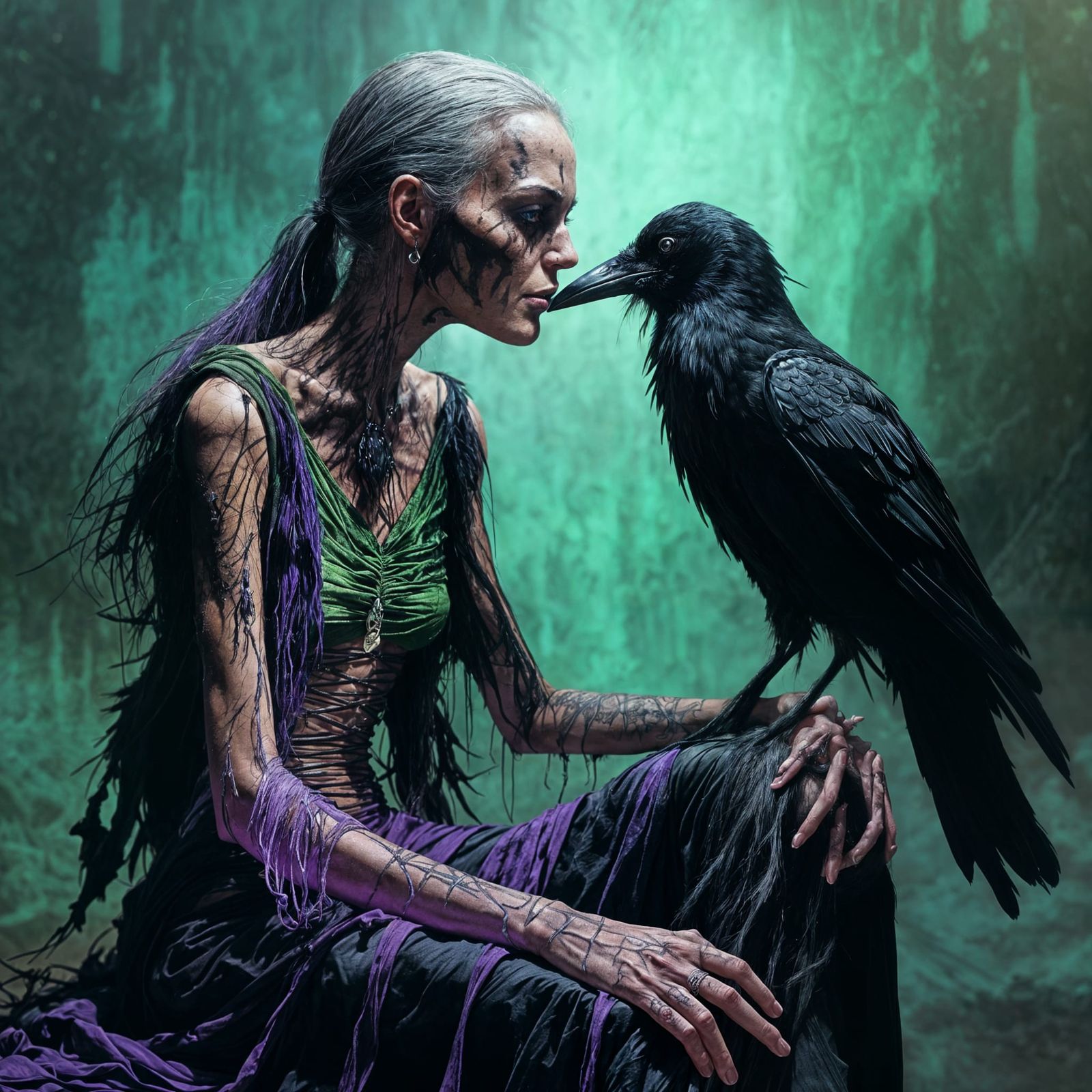 Necrotic Witch Shares Moment with Raven Familiar