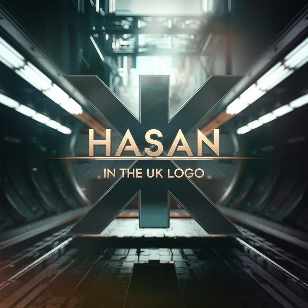 Futuristic Hasan in the UK Logo in Cinematic Style
