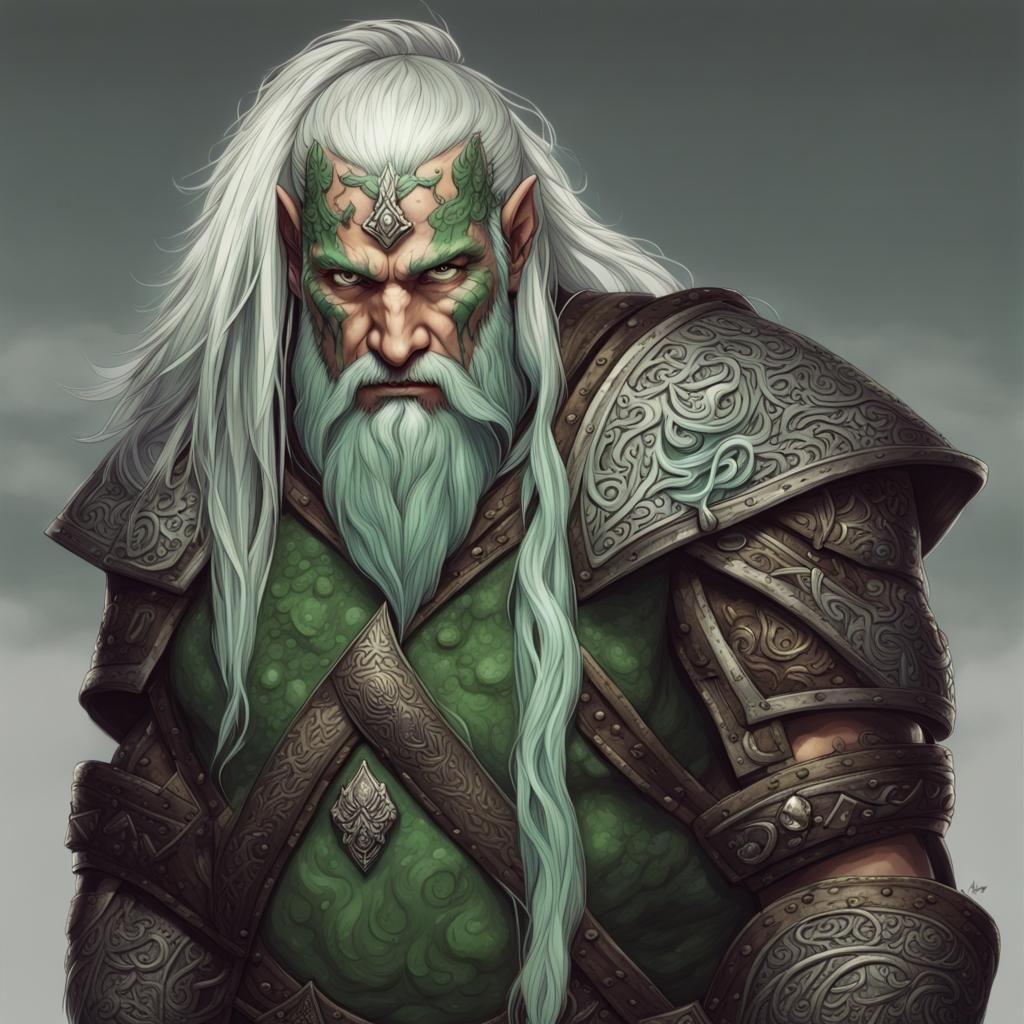 Detailed Dwarf Barbarian with Green Tattoo