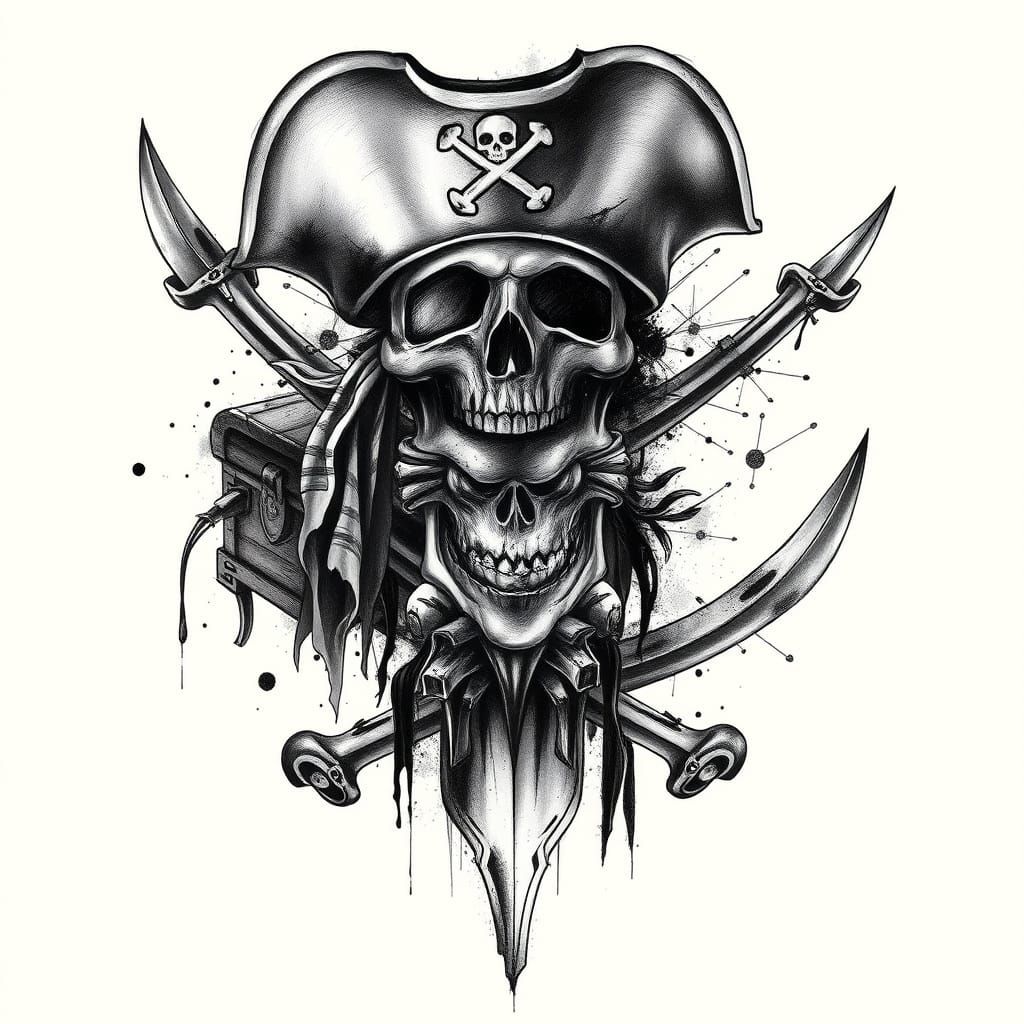 Pirate Tattoo Designs in Charcoal Style
