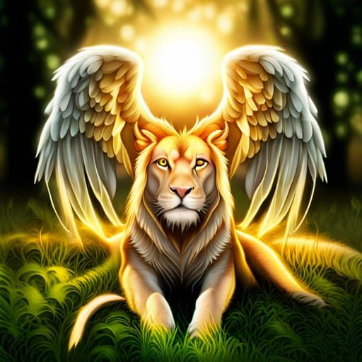 Guardian Angel Lion with Glowing Orb