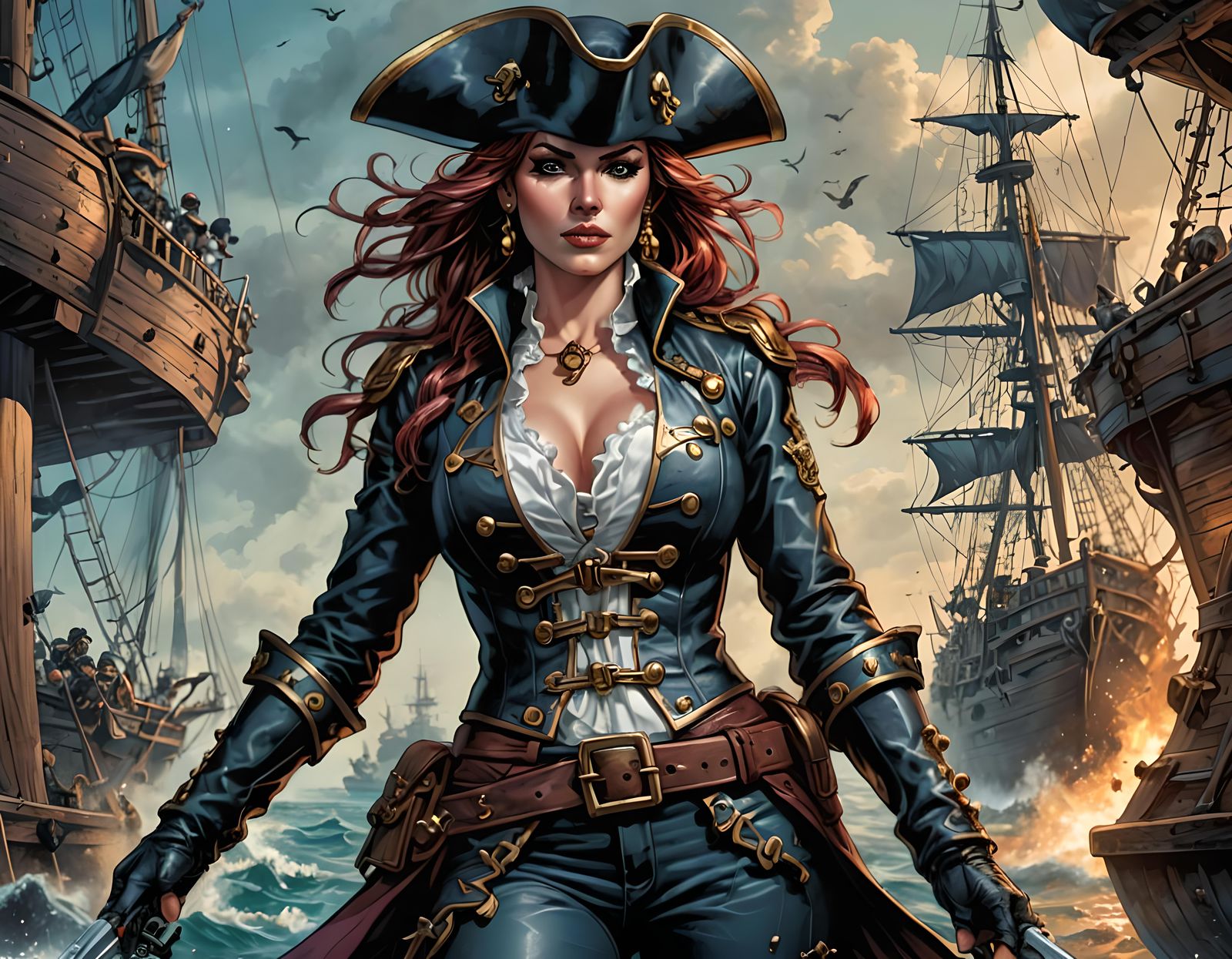 Leather-Clad Pirate Admiral in Comic Book Art