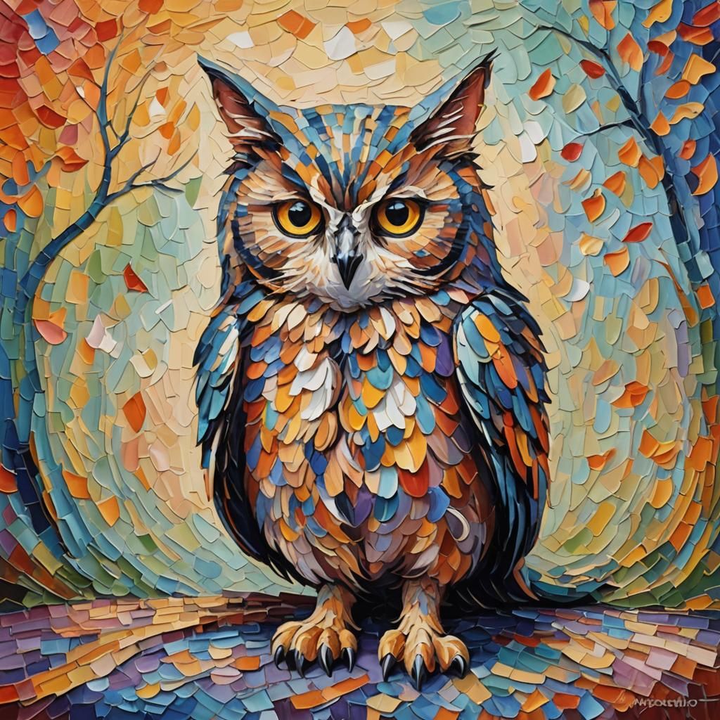 Cat in Owl Disguise: Expressionist Oil Painting