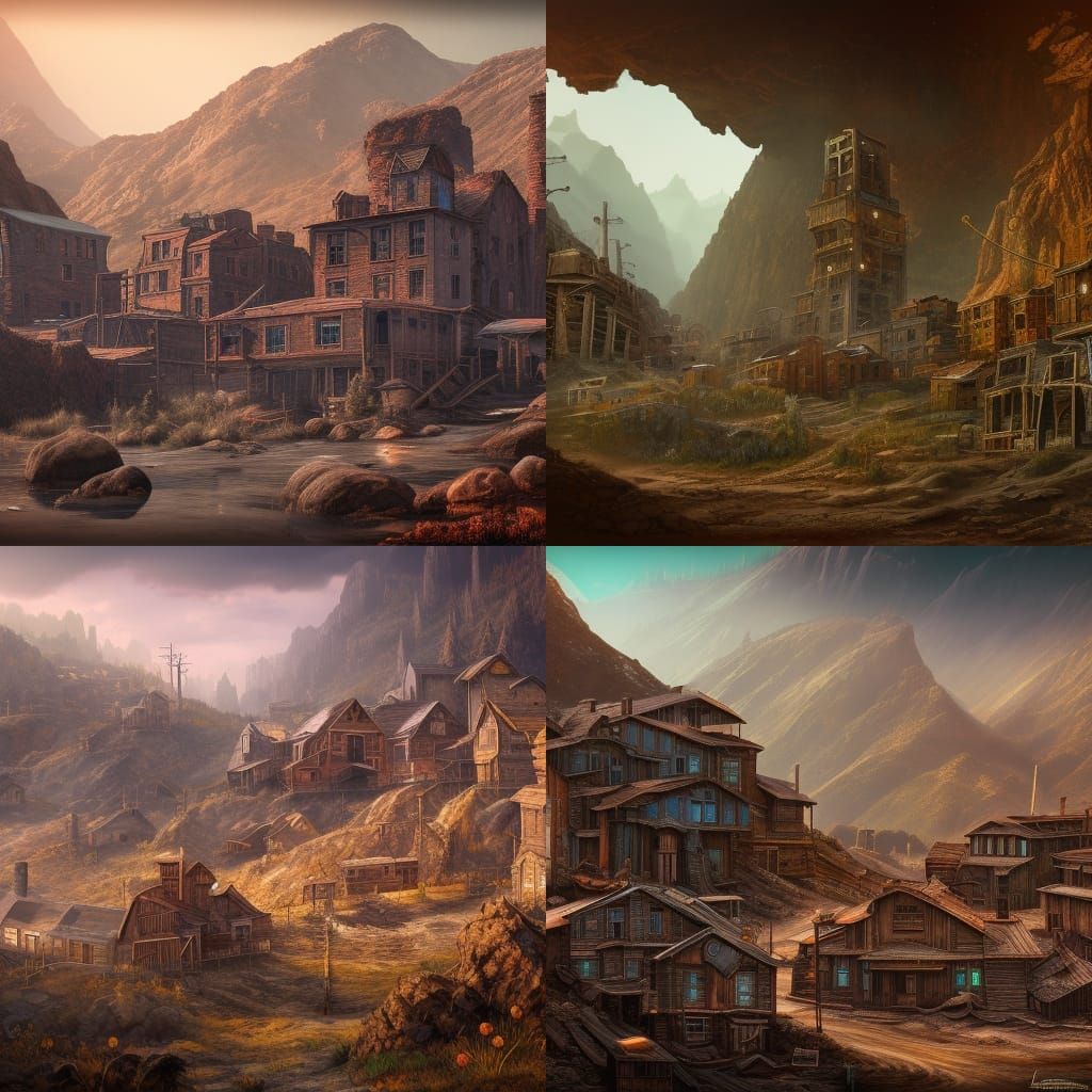 Detailed Matte Painting of Abandoned Mining Town