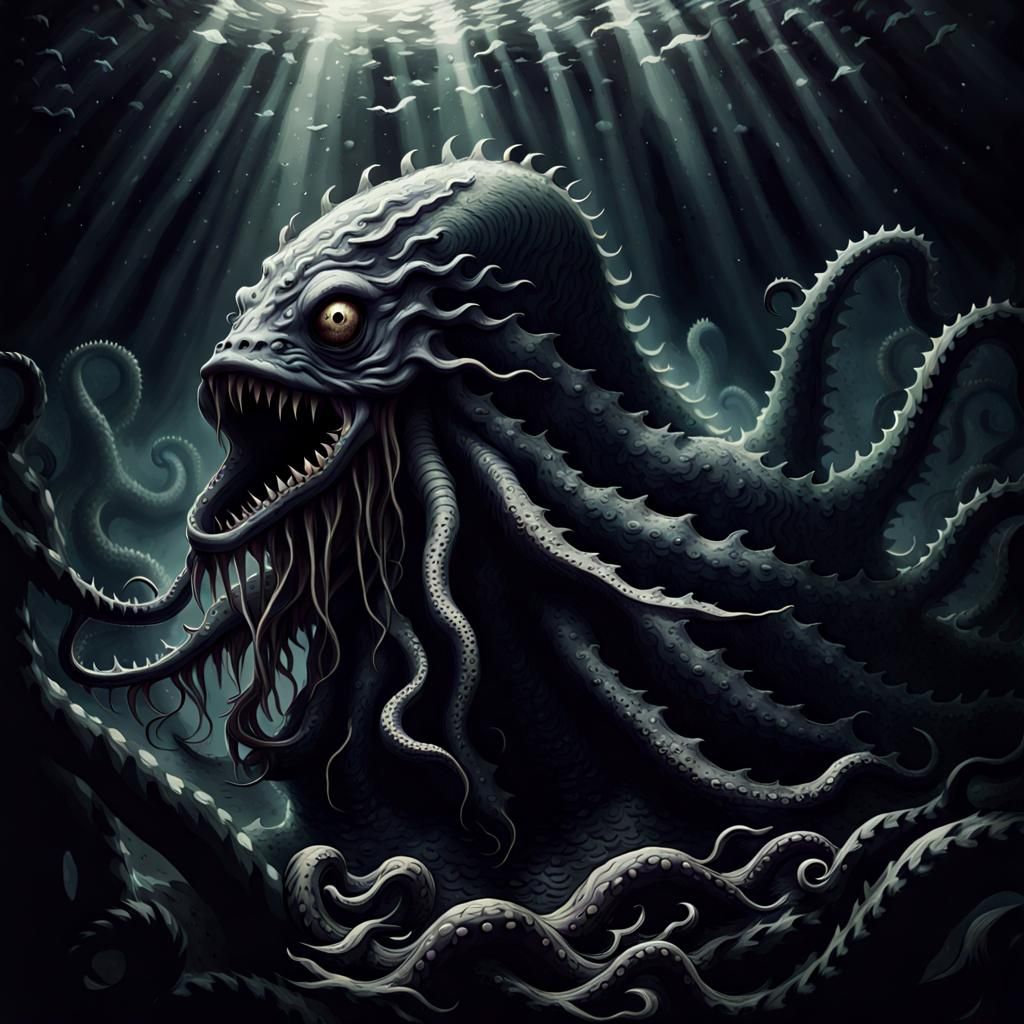Monochromatic Sea Monster Ascends from Ocean Depths