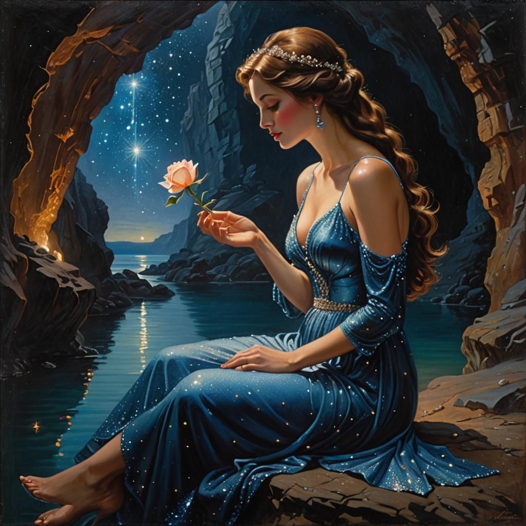 Glowing Rose: Beautiful Woman in Gurney-Style Oil Painting