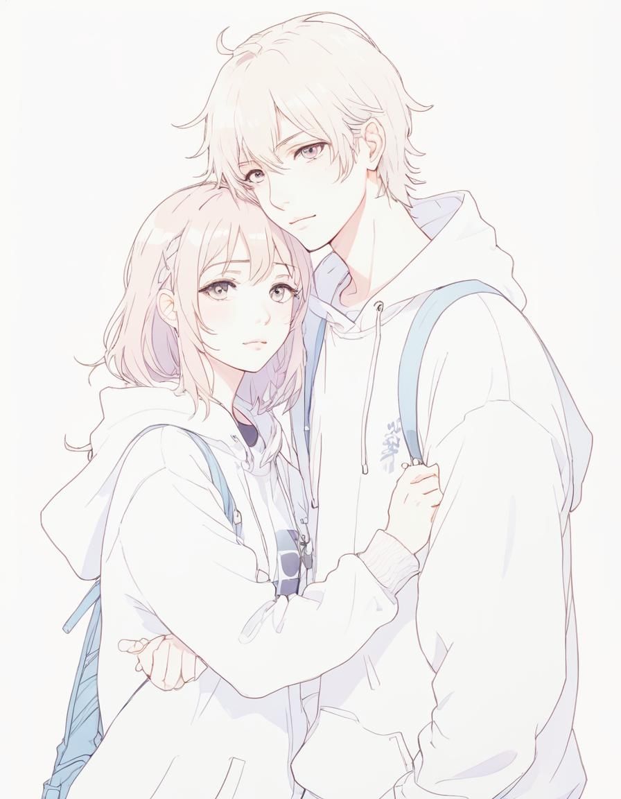 Romantic Anime Portrait of Emo Boyfriend and Skater Girlfrie...