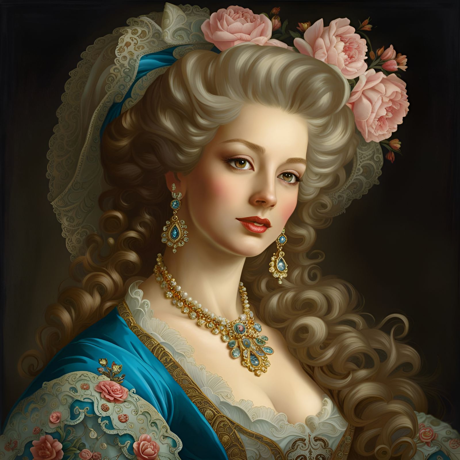 Elegant Rococo Portrait of a Beautiful Woman