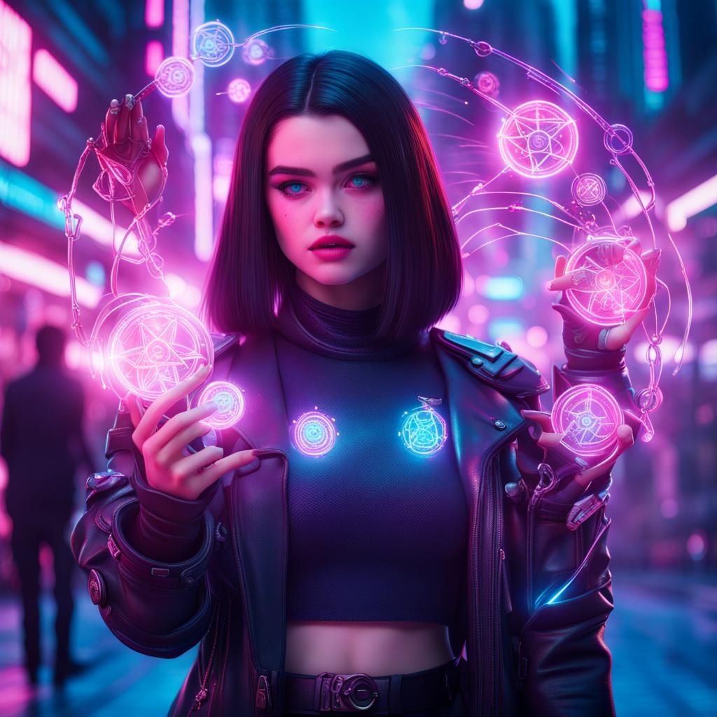 Cyberpunk Sorceress with Cybernetic Implants