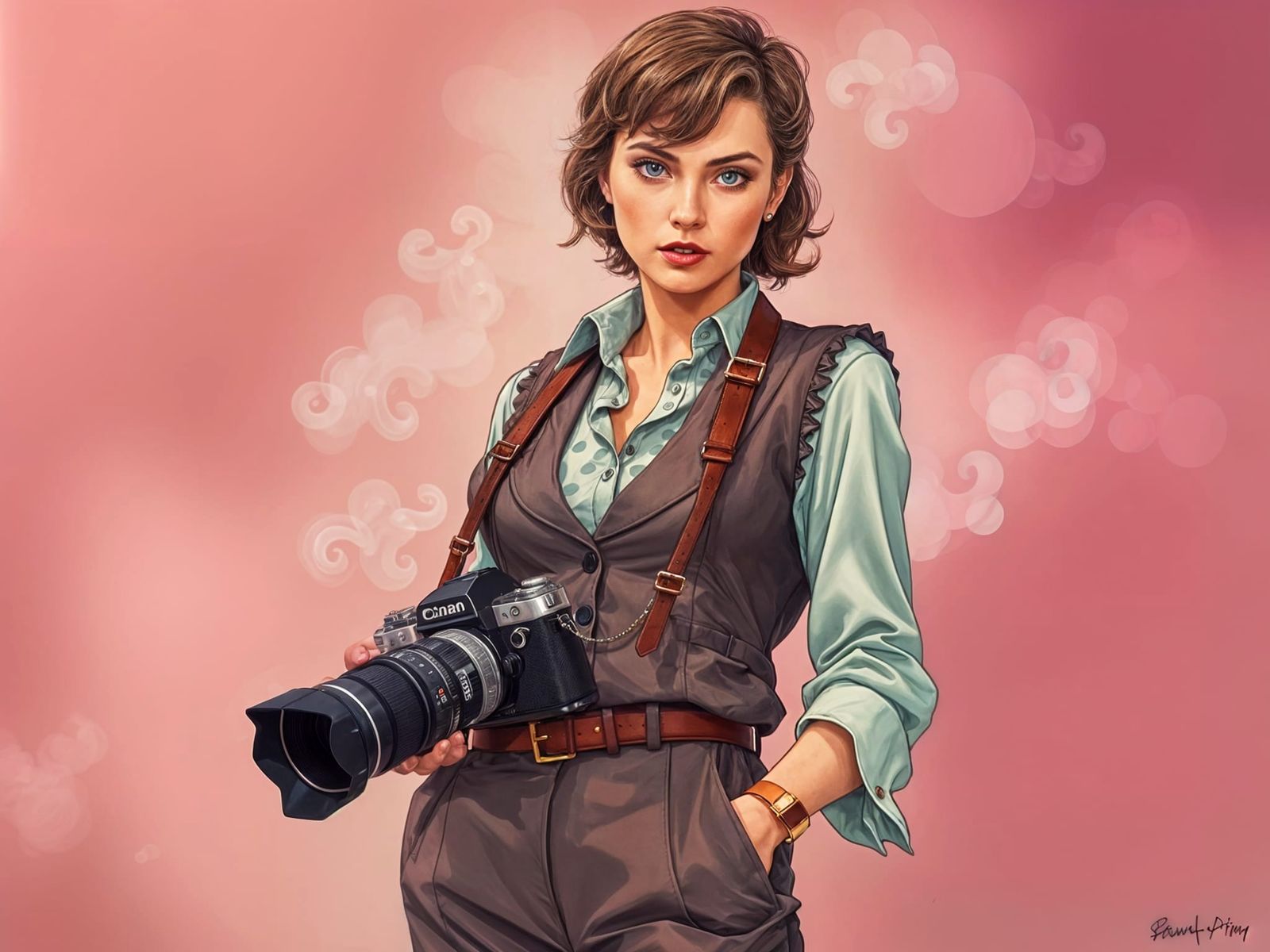 Retro-Futuristic Film Noir Woman in Cel-Shaded Style