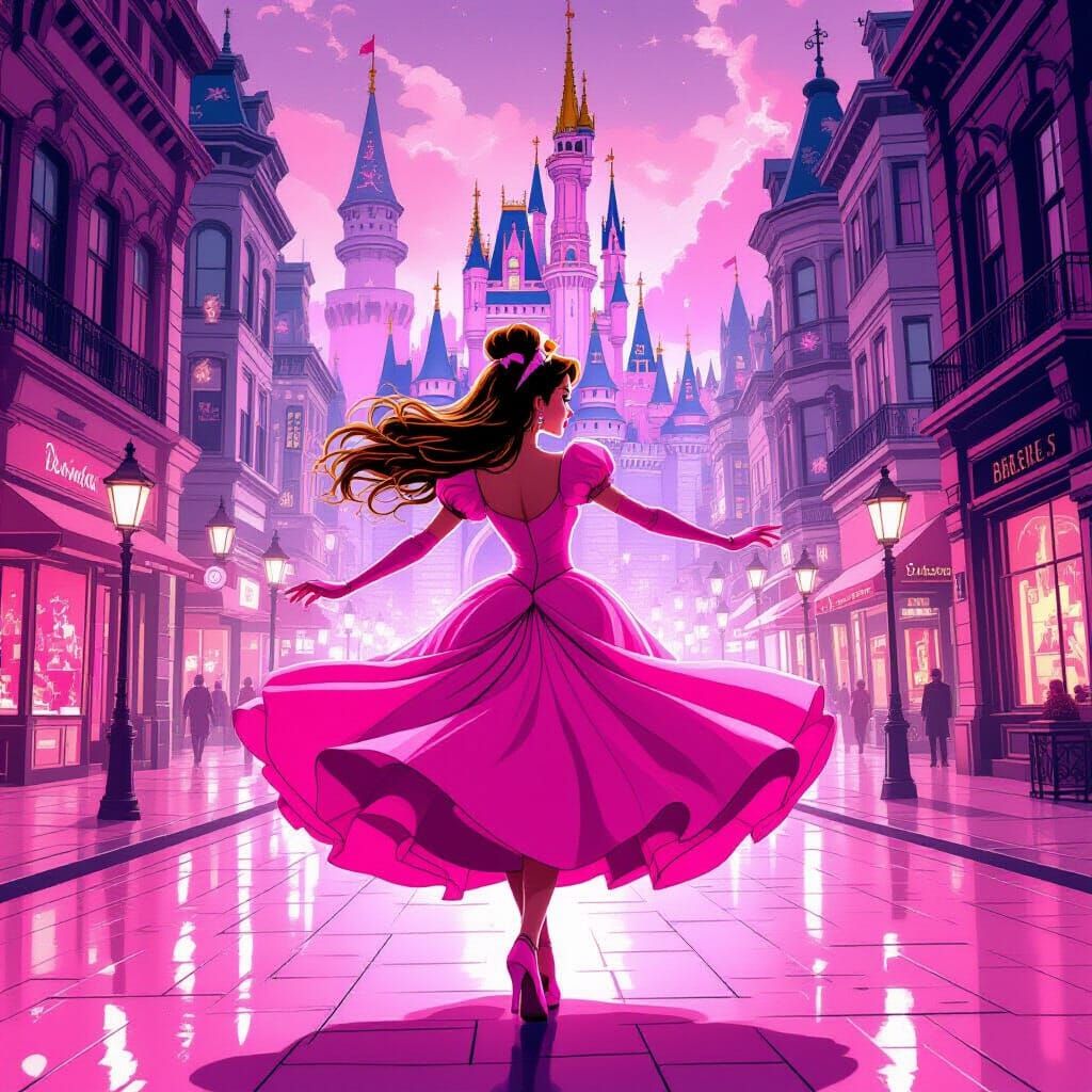Pink Disney Princess Dancing in Noir City